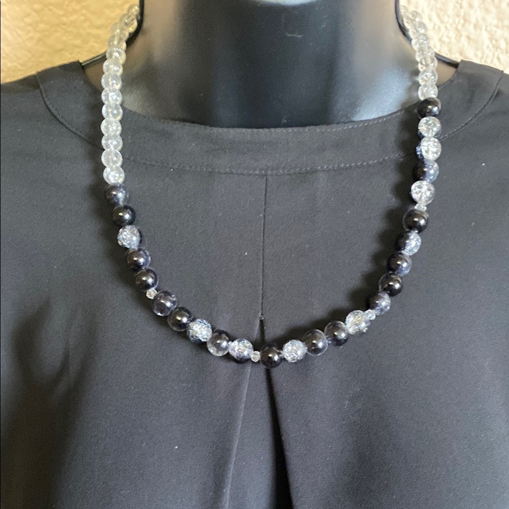 Black and Silver Beaded Necklace with Smooth Finish